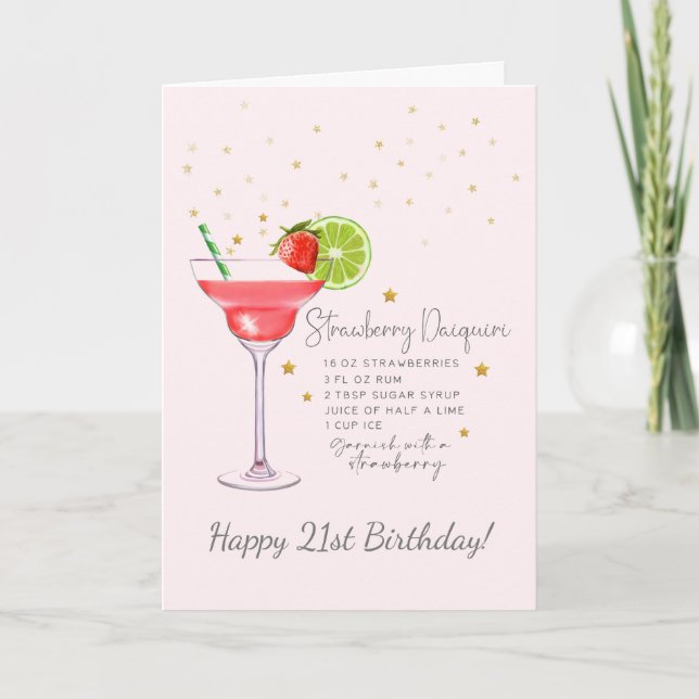 Strawberry Daiquiri Cocktail Happy Birthday Card Karte (Vorderseite)