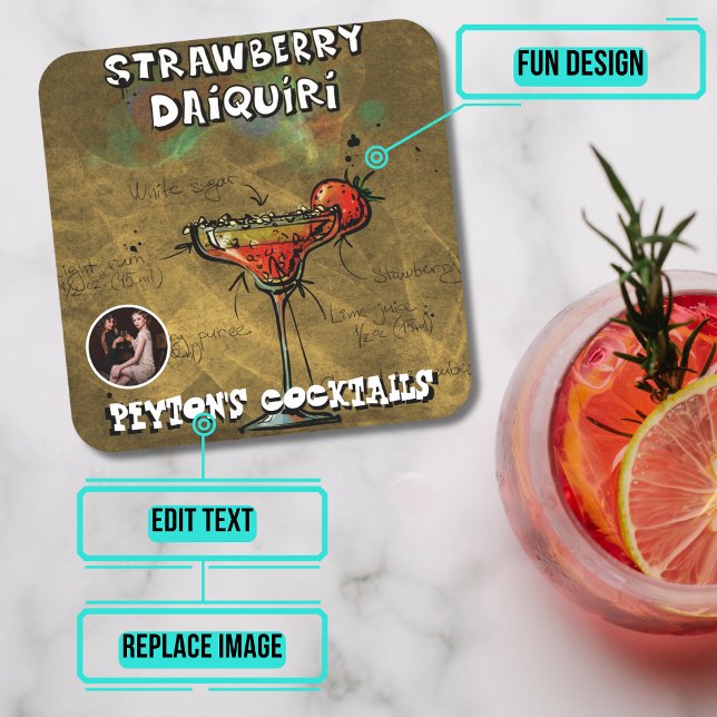 Strawberry Daiquiri Cocktail Party Rechteckiger Pappuntersetzer (Please enjoy our design and see the others in the collection.)