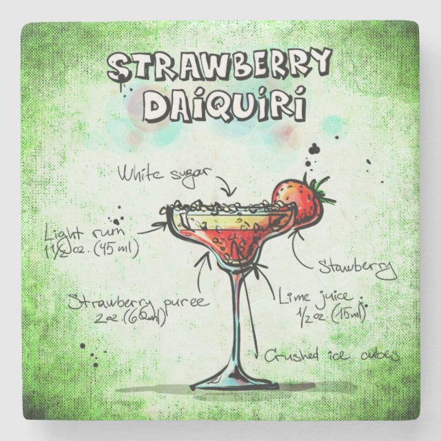 Strawberry Daiquiri Drink Rezept Steinuntersetzer (Vorderseite)
