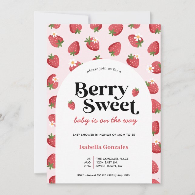 Strawberry Daisies Pink Berry Sweet Shower Einladung (Vorderseite)