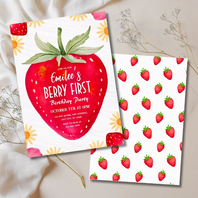 Strawberry & Daisy Berry Einladung zum Geburtstag (Strawberry & Daisy Berry First Birthday Invitation
)