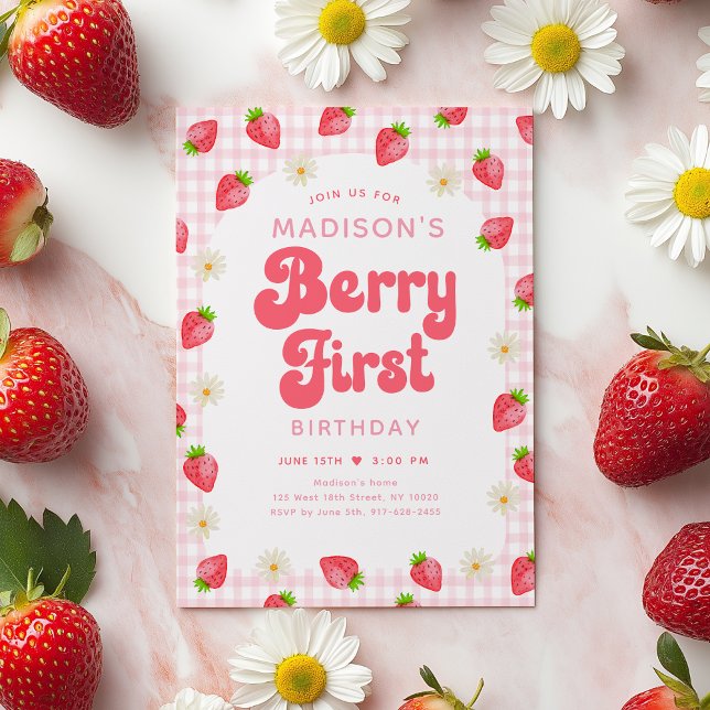 Strawberry Daisy Berry Erster Geburtstag Einladung (Von Creator hochgeladen)