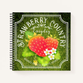 Strawberry Dark Green Frame Notebook Notizbuch