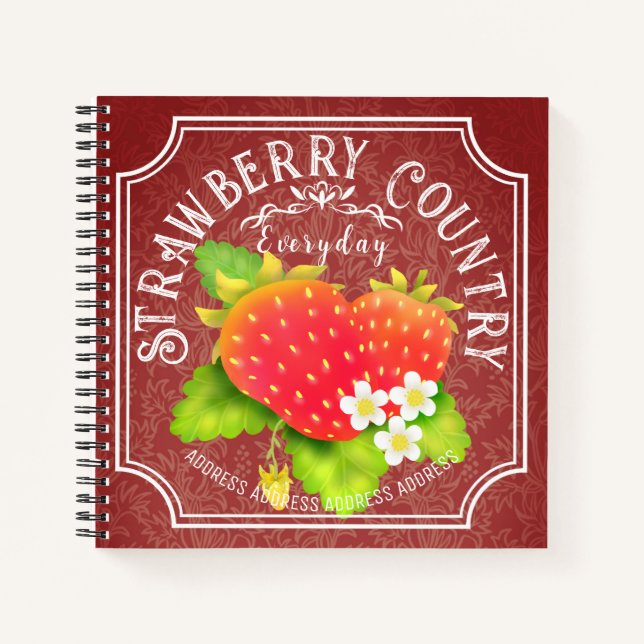 Strawberry Dark Red Frame Notebook Notizbuch (Vorderseite)