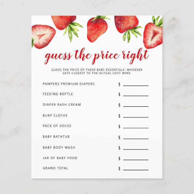 Strawberry das preisgerechte Baby-Duschspiel (Vorderseite)