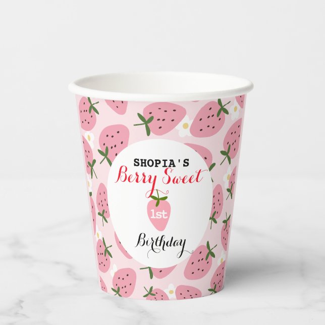 Strawberry Delight Erster Geburtstag Pappbecher (Vorderseite)