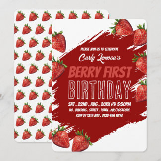 Strawberry Design, Berry First Birthday Einladung