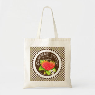 Strawberry Doilies Brown Gingham Tragetasche