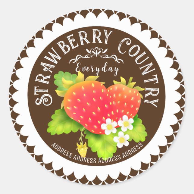 Strawberry Doilies Brown Runder Aufkleber (Vorderseite)