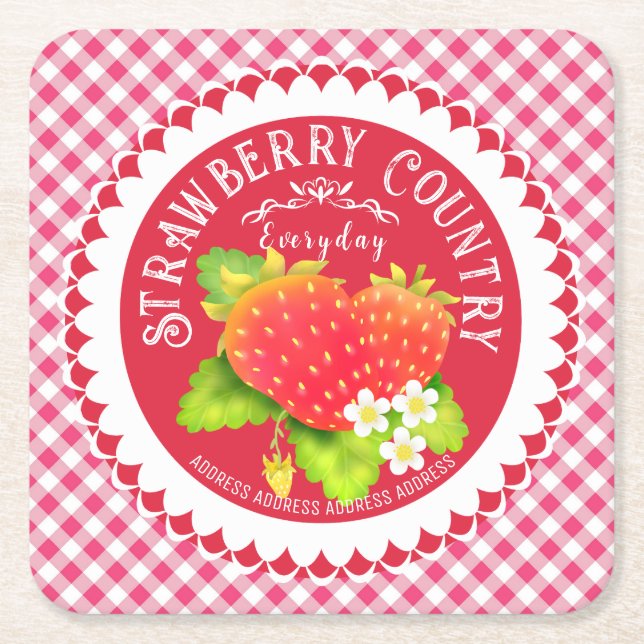 Strawberry Doilies Red Gingham Rechteckiger Pappuntersetzer (Vorderseite)