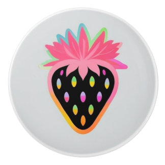 Strawberry Door Pull in Neon and Black Keramikknauf