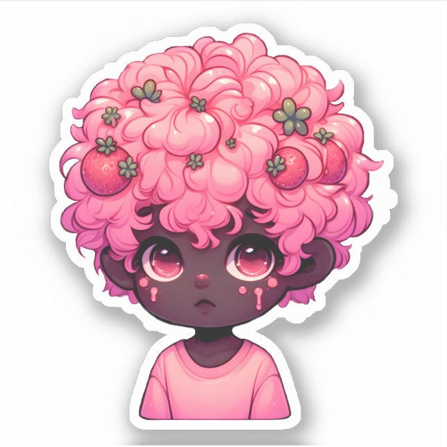 Strawberry Dream: Dunkle Haut Anime Boy mit dicker Aufkleber (Vorderseite)