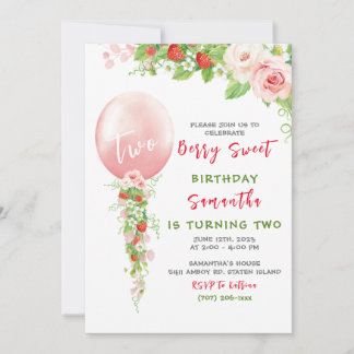 Strawberry Einladung zum ersten Geburtstag