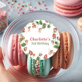 Strawberry enchanted fairy garden birthday  runder aufkleber