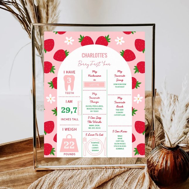 Strawberry Erster Geburtstag Meilenstein Süße Eins Poster (Von Creator hochgeladen)