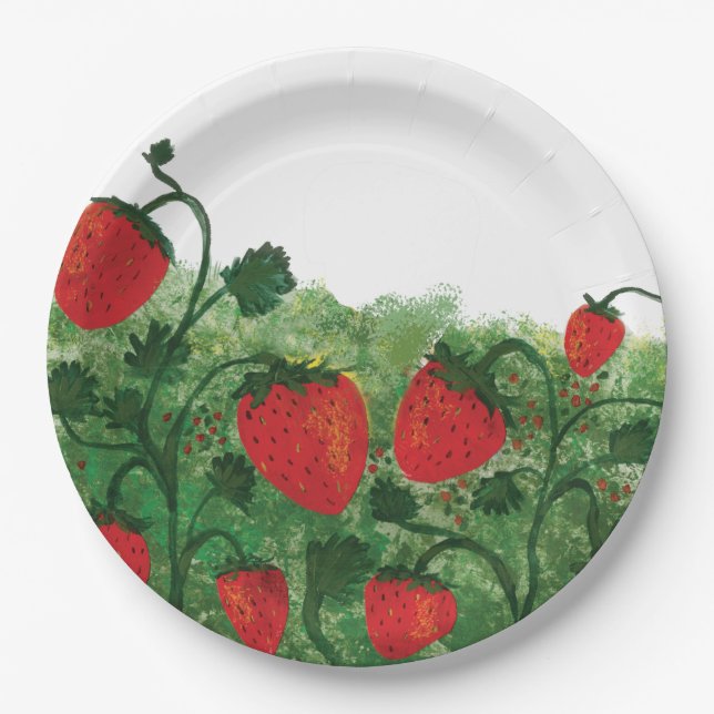 Strawberry Field Watercolor Illustration Pappteller (Vorderseite)