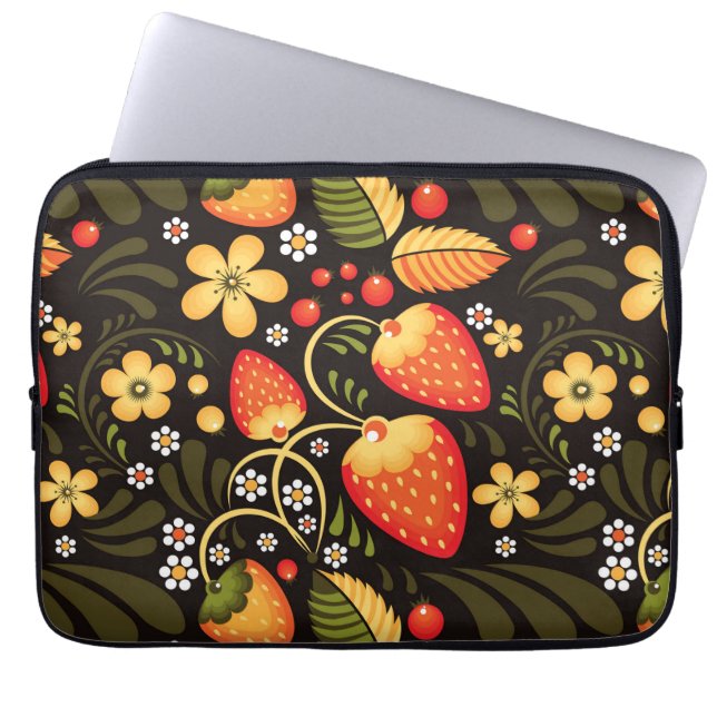 Strawberry Fields Khokhloma Floral Pattern Laptopschutzhülle (Vorderseite)