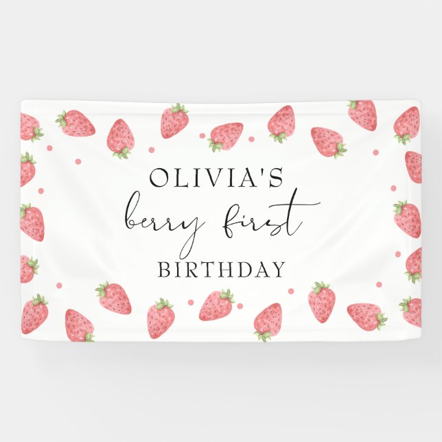 Strawberry First Birthday 1. Berry Sweet Banner (Horizontal)