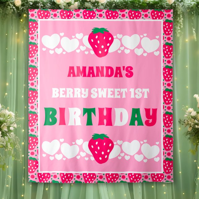 Strawberry First Birthday Backdrops Banner Wandteppich (Von Creator hochgeladen)