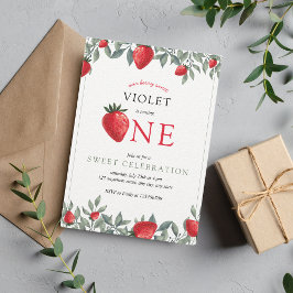Strawberry First Birthday | Berry Sweet Watercolor Einladung