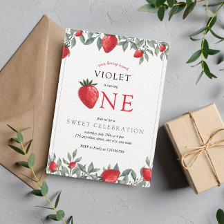 Strawberry First Birthday | Berry Sweet Watercolor Einladung