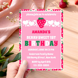 Strawberry First Birthday Celebration Acryleinladungen