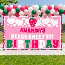 Strawberry First Birthday Celebration Banner