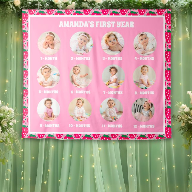 Strawberry First Birthday Celebration Milestone Wandteppich (Von Creator hochgeladen)