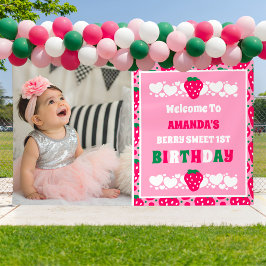 Strawberry First Birthday Celebration Photo Banner