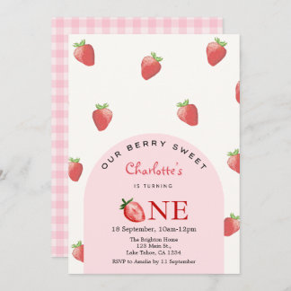Strawberry First Birthday Einladung