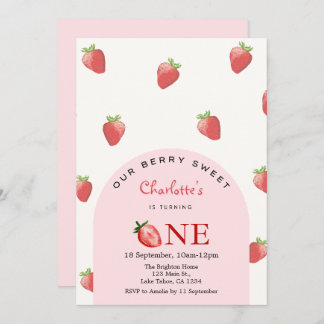 Strawberry First Birthday Einladung