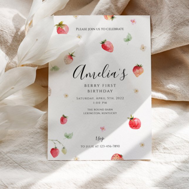 Strawberry First Birthday Einladung (Von Creator hochgeladen)