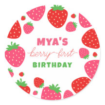 Strawberry First Birthday Favor Stickers