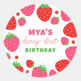 Strawberry First Birthday Favor Stickers