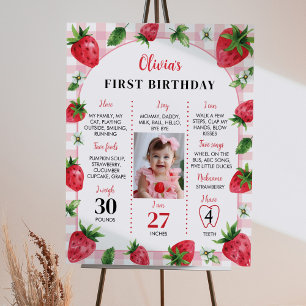Strawberry First Birthday Foto Milestone Zeichen Poster