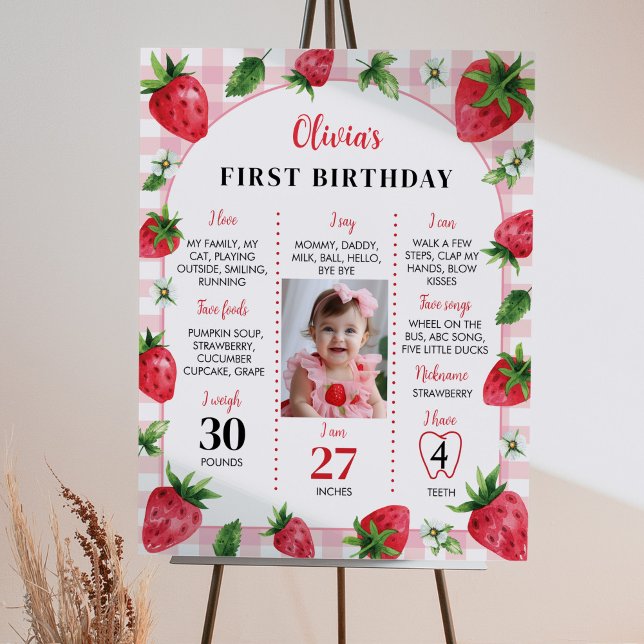 Strawberry First Birthday Foto Milestone Zeichen Poster (Von Creator hochgeladen)