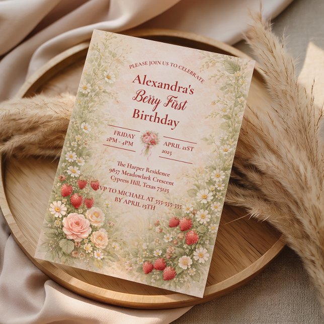 Strawberry First Birthday Garden Party 1st Birthda Einladung (Von Creator hochgeladen)