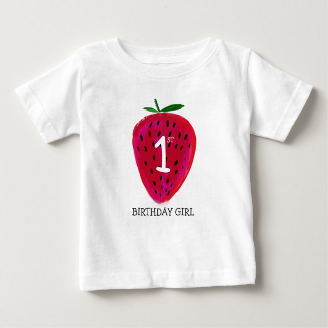 Strawberry First Birthday Girl T - Shirt (Vorderseite)