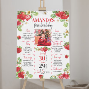 Strawberry First Birthday Milestone Sign Poster