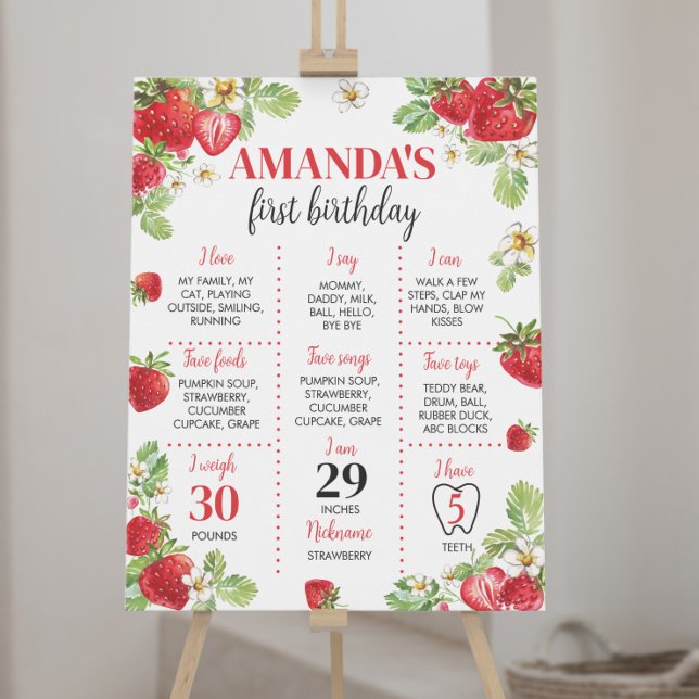 Strawberry First Birthday Milestone Sign Poster (Von Creator hochgeladen)