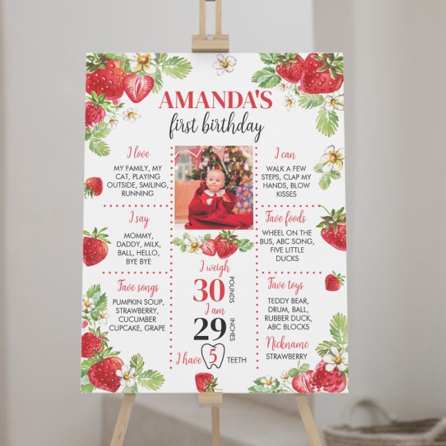 Strawberry First Birthday Milestone Sign Poster (Von Creator hochgeladen)