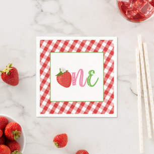Strawberry First Birthday Napkin - ONE Serviette