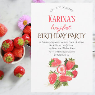 Strawberry First Birthday Party Berry 1. Einladung