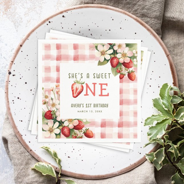 Strawberry First Birthday Party Berry Serviette (Von Creator hochgeladen)