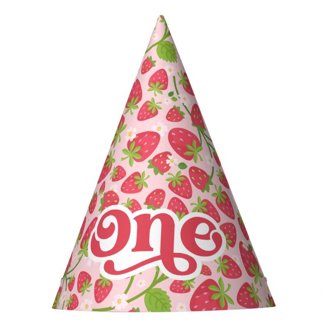Strawberry First Birthday Party Hat Partyhütchen (Vorderseite)