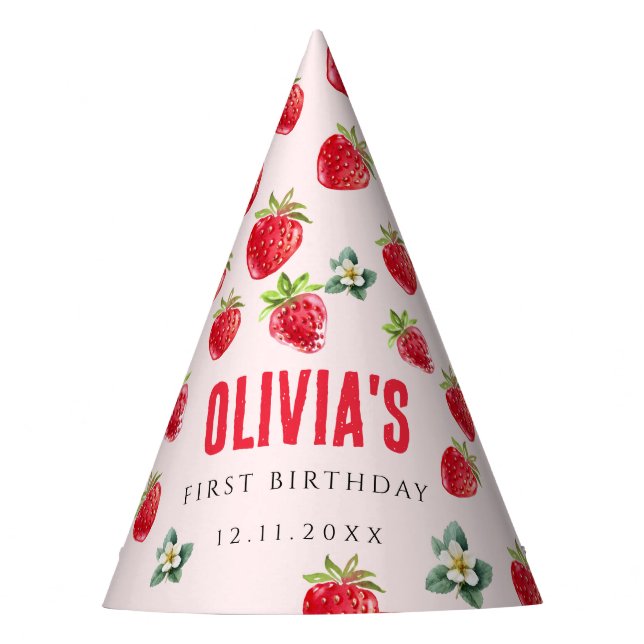 Strawberry First Birthday Party Hat Partyhütchen (Vorderseite)