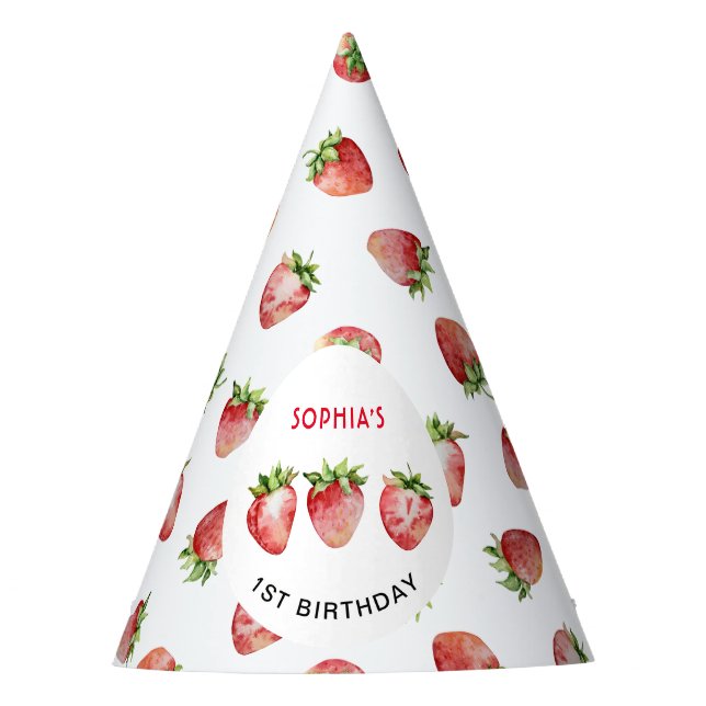 Strawberry First Birthday Partyhütchen (Vorderseite)