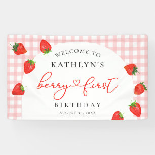 Strawberry First Birthday Pink Berry Willkommen Banner