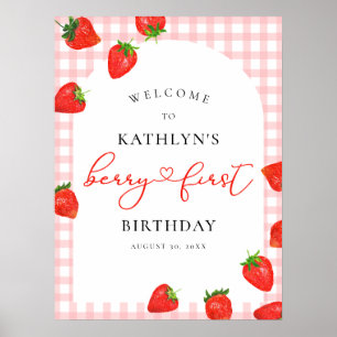 Strawberry First Birthday Pink Berry Willkommen Poster