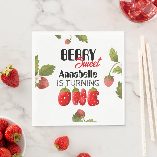 Strawberry First Birthday Serviette (Beispiel)